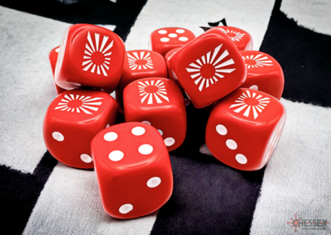 WW2 Japan War Dice - 16mm (12) - Opaque Red / White