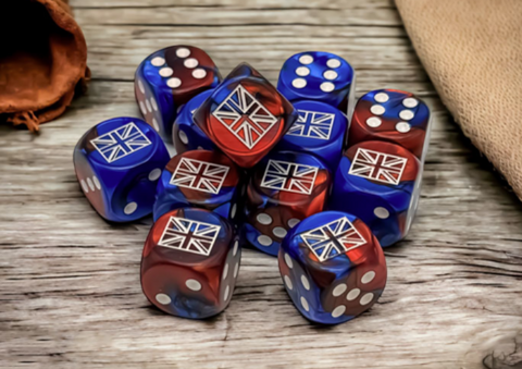 WW2 Great Britain War Dice - 16mm (12) - Gemini Blue-Red / White