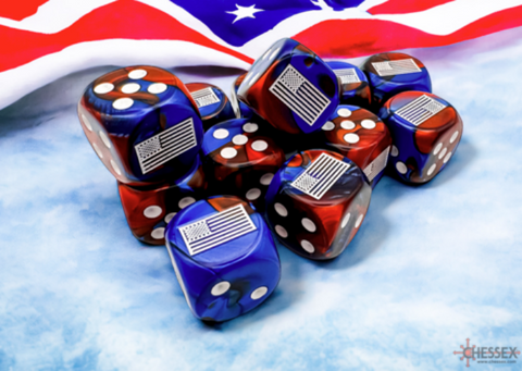 WW2 United States War Dice - 16mm (12) - Gemini Blue-Red / White