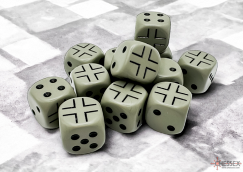 WW2 German War Dice - 16mm (12) - Opaque Dark Grey / Black