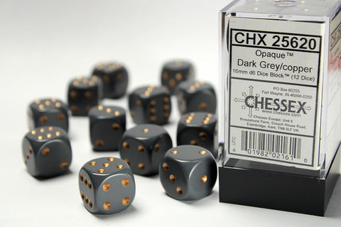 Dice Block Opaque - 16mm (12) - Dark Grey / Copper - STUFFHUNTER