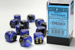 Dice Block Gemini - 16mm (12) - Black-Blue / Gold - STUFFHUNTER