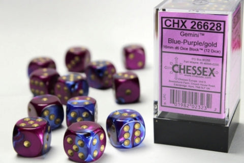 Dice Block Gemini - 16mm (12) - Blue-Purple / Gold - STUFFHUNTER